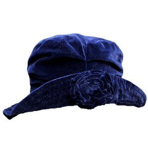 Vintage 80s 90s Blue Velvet Flower Oversized Bucket Hat Wide Brim